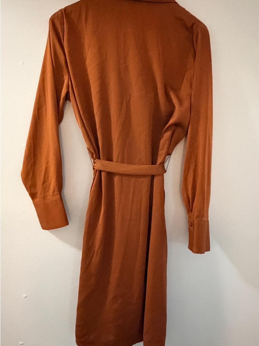 Banana Republic Satin Shirt Dress – Rust Brown – Tie Waist – Size L - Picture 3 of 5